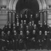 University of Adelaide staff photo. Douglas Mawson is in the second row, fifth from the left, c.1905-7